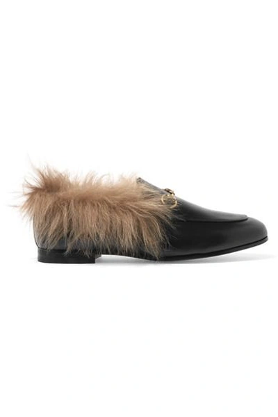 Shop Gucci Jordaan Horsebit-detailed Shearling-lined Leather Loafers