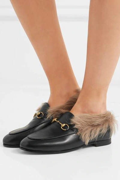 Shop Gucci Jordaan Horsebit-detailed Shearling-lined Leather Loafers