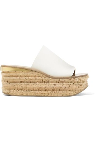 Shop Chloé Camille Leather Wedge Sandals In White