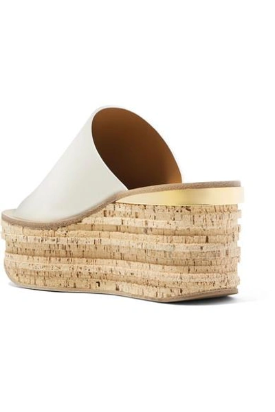 Shop Chloé Camille Leather Wedge Sandals In White