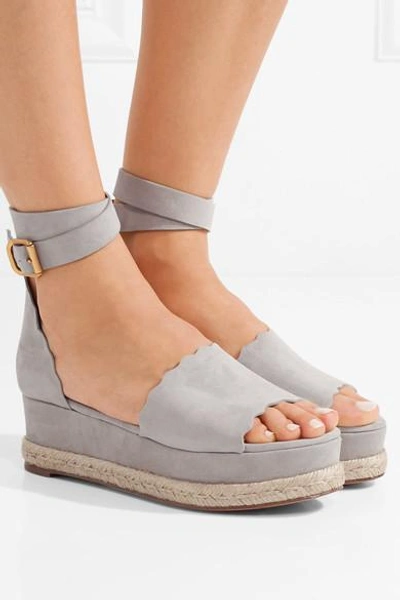 Shop Chloé Lauren Suede Espadrille Platform Sandals In Stone
