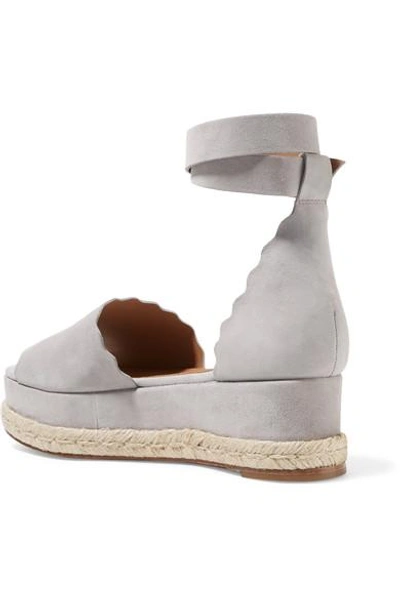 Shop Chloé Lauren Suede Espadrille Platform Sandals In Stone