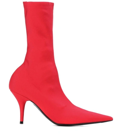 Shop Balenciaga Knife Stretch-jersey Ankle Boots In Red