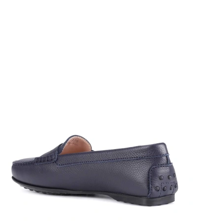 Shop Tod's City Gommino Leather Loafers In Blue