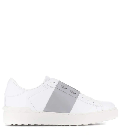 Shop Valentino Open Leather Sneakers In White