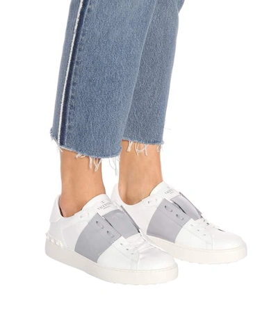 Shop Valentino Open Leather Sneakers In White