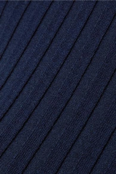 Shop Joseph Zip-detailed Ribbed Merino Wool-blend Sweater In Navy