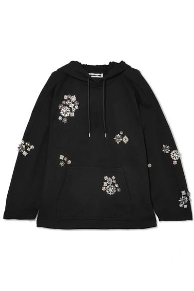 Shop Mcq By Alexander Mcqueen Crystal-embellished Cotton-jersey Hooded Top In Black