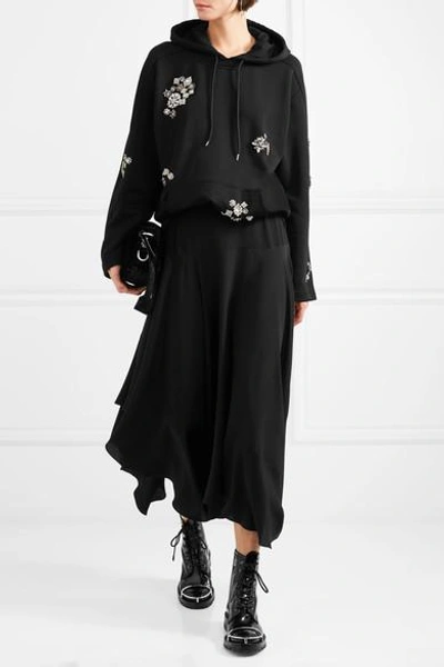 Shop Mcq By Alexander Mcqueen Crystal-embellished Cotton-jersey Hooded Top In Black