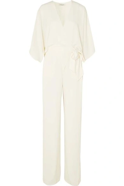 Shop Halston Heritage Flared Crepe Wrap Jumpsuit In Cream