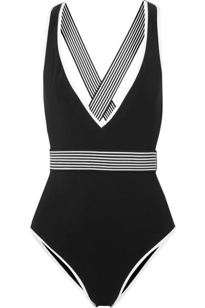 Shop Diane Von Furstenberg Belted Swimsuit In Black