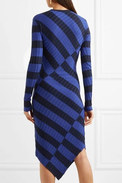 Shop Altuzarra Whistler Asymmetric Striped Ribbed-knit Dress In Royal Blue