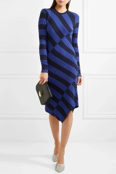 Shop Altuzarra Whistler Asymmetric Striped Ribbed-knit Dress In Royal Blue