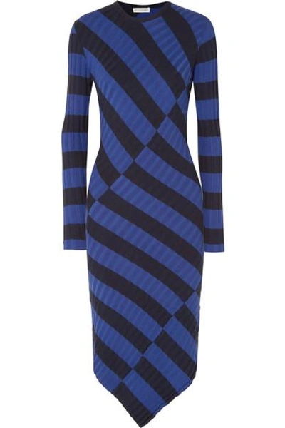 Shop Altuzarra Whistler Asymmetric Striped Ribbed-knit Dress In Royal Blue
