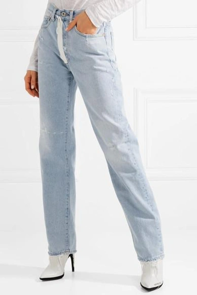 Shop Off-white Distressed High-rise Straight-leg Jeans In Light Denim