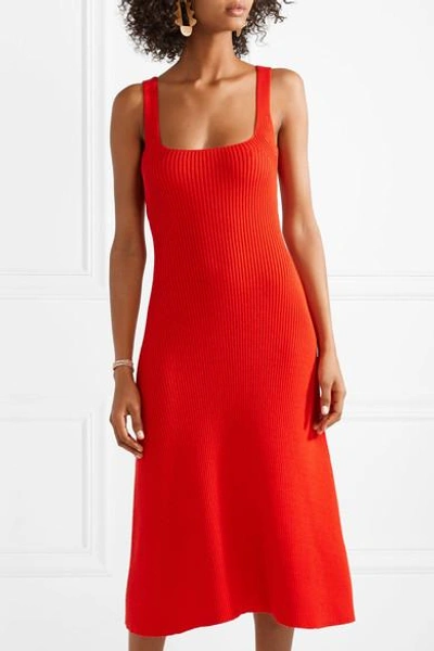 Shop Mara Hoffman Vita Ribbed Organic Cotton Midi Dress In Red