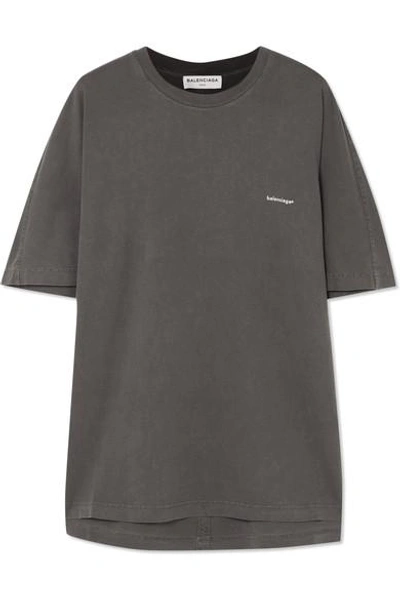 Shop Balenciaga Oversized Printed Cotton-jersey T-shirt In Black