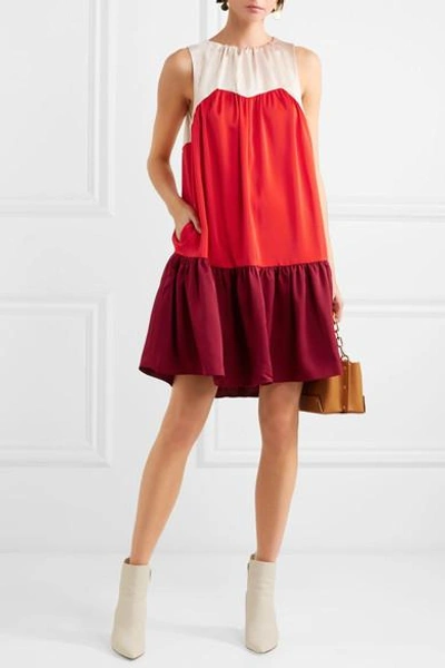 Shop Paper London Rubin Color-block Satin Mini Dress In Red
