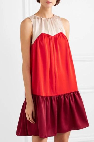 Shop Paper London Rubin Color-block Satin Mini Dress In Red
