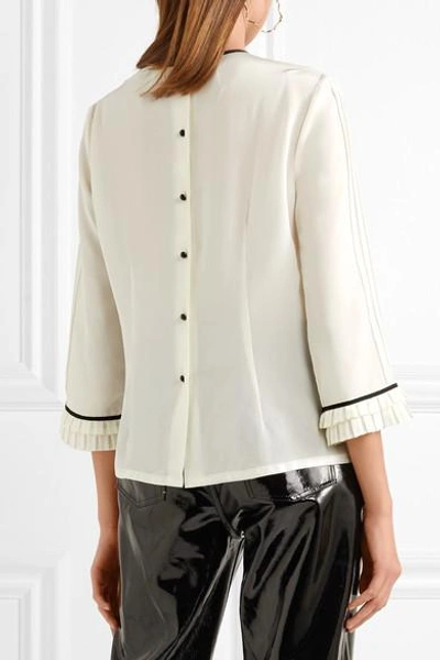 Shop Marc Jacobs Grosgrain-trimmed Ruffled Silk Crepe De Chine Blouse In Ivory