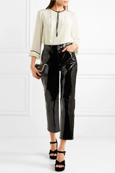 Shop Marc Jacobs Grosgrain-trimmed Ruffled Silk Crepe De Chine Blouse In Ivory