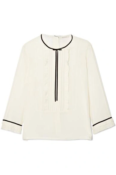 Shop Marc Jacobs Grosgrain-trimmed Ruffled Silk Crepe De Chine Blouse In Ivory