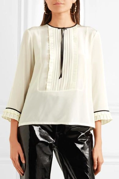 Shop Marc Jacobs Grosgrain-trimmed Ruffled Silk Crepe De Chine Blouse In Ivory