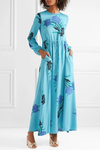Shop Diane Von Furstenberg Floral-print Silk-blend Maxi Dress In Light Blue