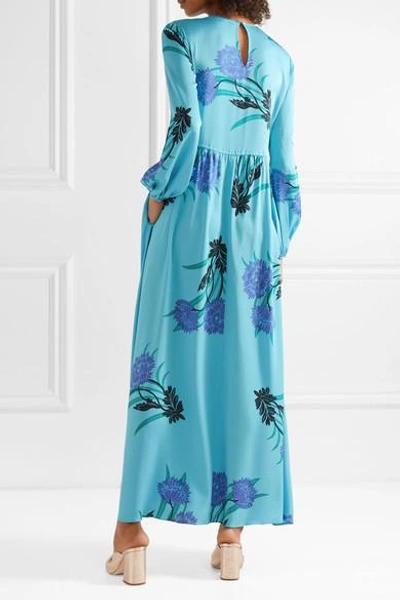 Shop Diane Von Furstenberg Floral-print Silk-blend Maxi Dress In Light Blue