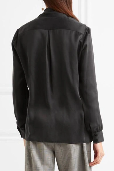 Shop Hillier Bartley Fringed Washed-silk Blouse In Black