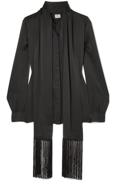 Shop Hillier Bartley Fringed Washed-silk Blouse In Black