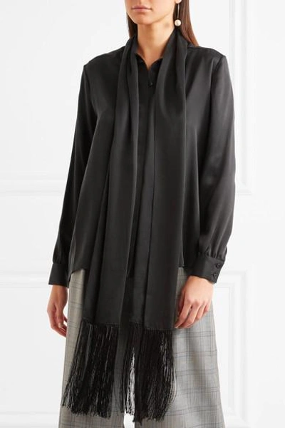 Shop Hillier Bartley Fringed Washed-silk Blouse In Black