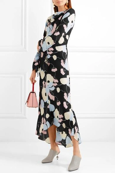 Shop Marni Havana Floral-print Crepe De Chine Maxi Dress In Black