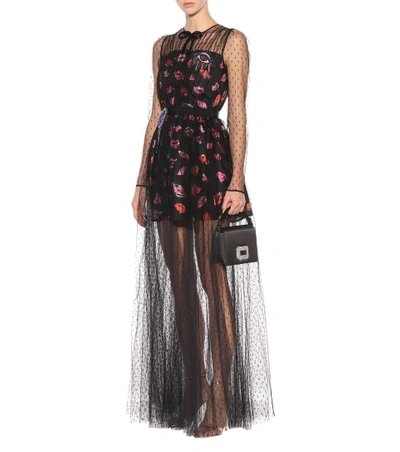 Shop Msgm Printed Tulle Dress In Black