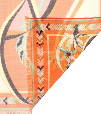 Shop Emilio Pucci Printed Wool And Silk Scarf In Multicoloured