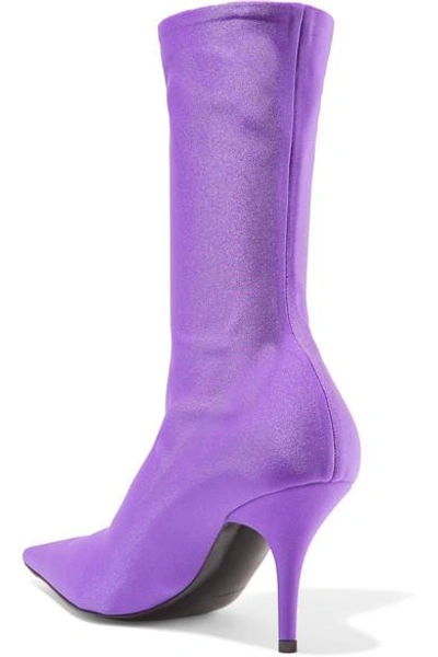 Shop Balenciaga Knife Spandex Sock Boots In Purple