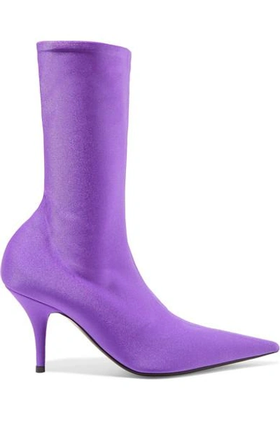 Shop Balenciaga Knife Spandex Sock Boots In Purple