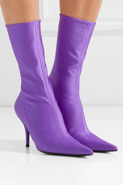 Shop Balenciaga Knife Spandex Sock Boots In Purple