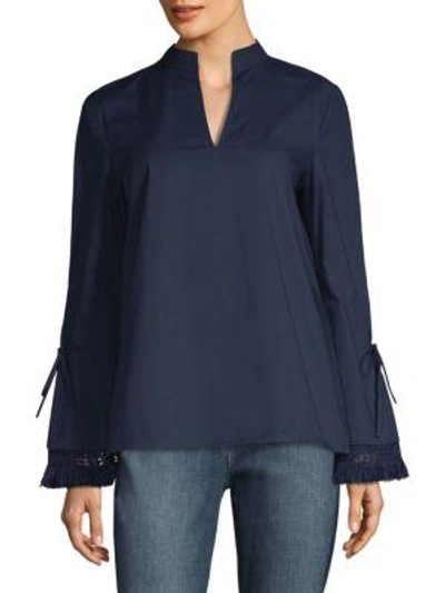 Shop Tory Burch Sophie Cotton Bell Sleeve Top In Tory Navy