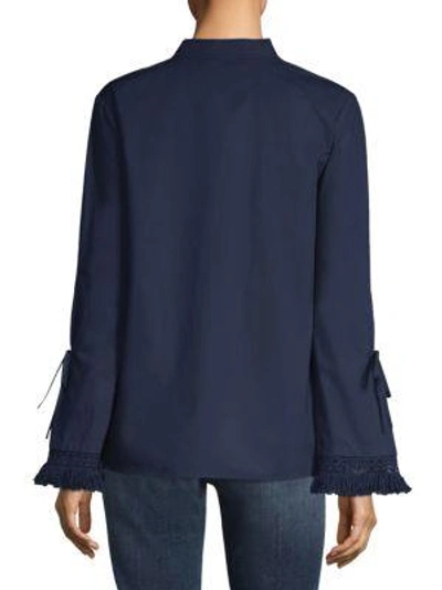 Shop Tory Burch Sophie Cotton Bell Sleeve Top In Tory Navy