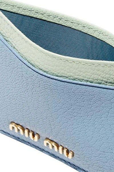 Shop Miu Miu Two-tone Textured-leather Cardholder In Light Blue