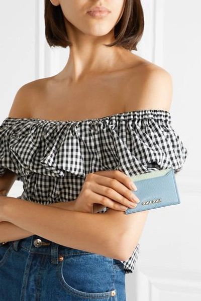 Shop Miu Miu Two-tone Textured-leather Cardholder In Light Blue