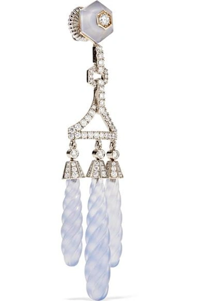 Shop Fred Leighton Collection 18-karat White Gold, Chalcedony And Diamond Earrings
