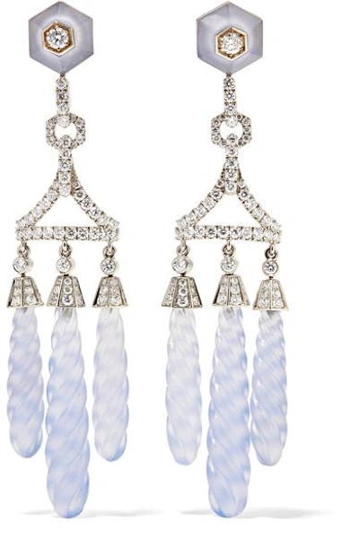 Shop Fred Leighton Collection 18-karat White Gold, Chalcedony And Diamond Earrings
