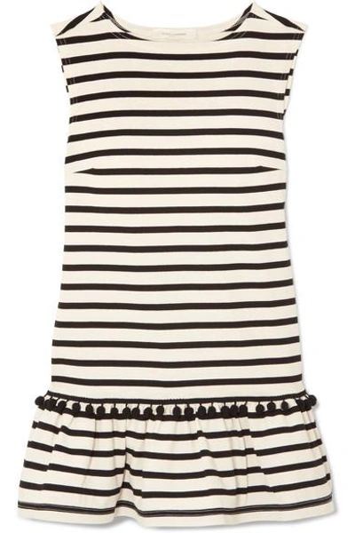 Shop Marc Jacobs Pompom-embellished Striped Cotton-jersey Mini Dress In Ecru