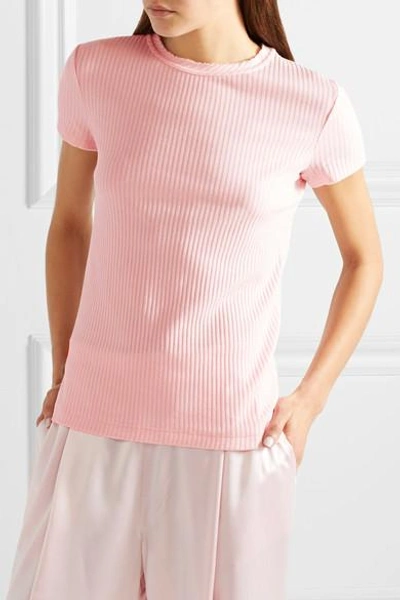 Shop Helmut Lang Ribbed Cotton-jersey Top In Baby Pink