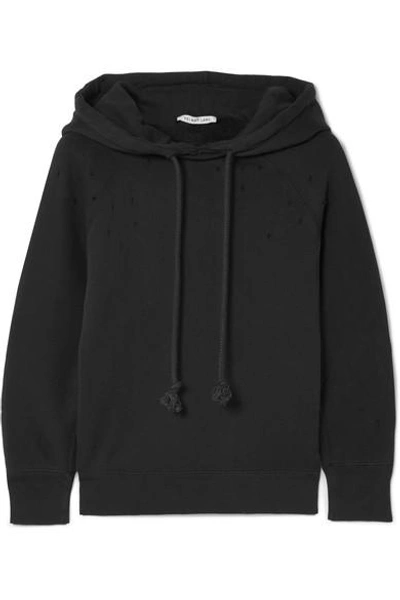 Shop Helmut Lang Distressed Cotton-jersey Hooded Top In Black