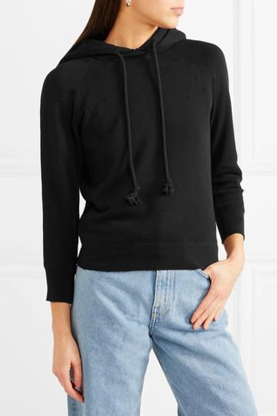 Shop Helmut Lang Distressed Cotton-jersey Hooded Top In Black