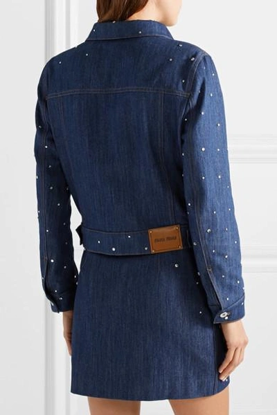 Shop Miu Miu Crystal-embellished Denim Jacket In Mid Denim