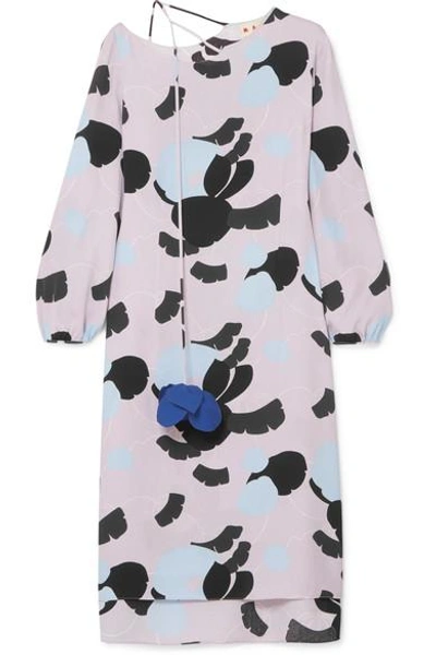 Shop Marni Printed Crepe De Chine Dress In Lilac